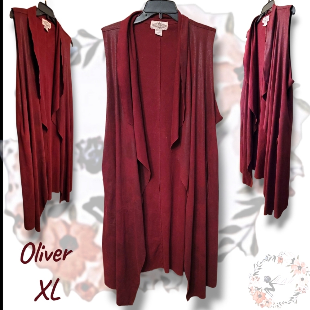 Oliver Faux Suede Draped Women's Maroon Vest XL